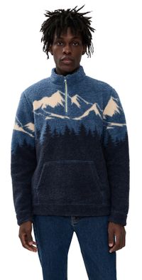 Marine Layer Sierra Faux Sherpa Pullover Blue Mountain Scene M