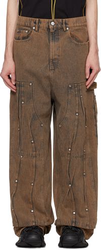 KUSIKOHC Brown Workwear Multi Rivet Jeans