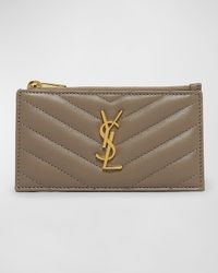 Small YSL Zip Card Case in Quilted Leather