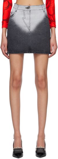 Pushbutton Black Brief-Washed Denim Miniskirt