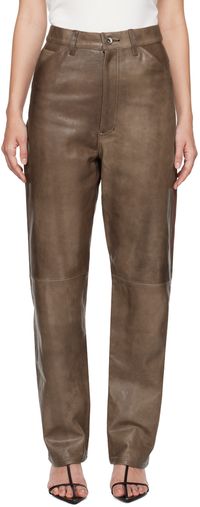 AURALEE Brown Heavy Lamb Leather Pants