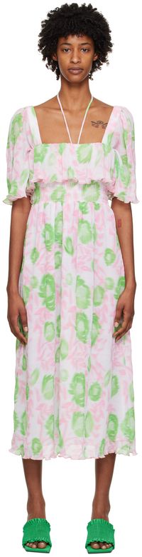 GANNI Pink & Green Smock Midi Dress
