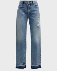 Maggies Distressed Elastic Straight Jeans