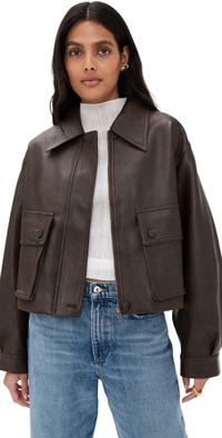 Pixie Market Brown Patch Pocket Faux Leather Jacket Brown One Size