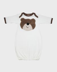 Boy's Bear Contrast-Trim Cotton Gown w/ Hat, Size 0-3M