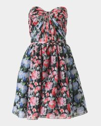 Gathered Strapless Floral Mini Dress
