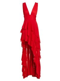 Women's Holly Ruffled Chiffon Dress - Bright Ruby - Size 4