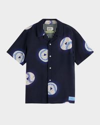 Boy's Baseball-Print Button-Front Shirt, Size 4-12