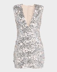 Rosette Floral Sequin Deep V-Neck Mini Dress