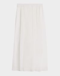 Pinstripe Cotton Gauze Midi Pull-On Skirt