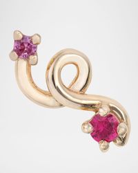 9K Yellow Gold Ruby and Pink Sapphire Mini Loop Earring, Single