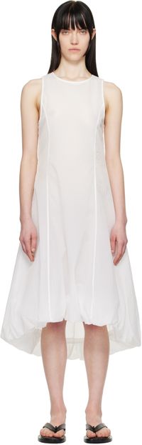 AMOMENTO White Sheer Volume Midi Dress