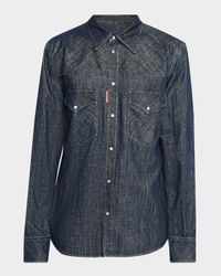 Men's Metallic Woven Denim Western Shirt