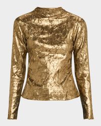 Metallic Cut-Out Long-Sleeve Top