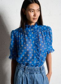 Suzie Winkle - Top droit imprimé à volants - Taille 40 - Bleu