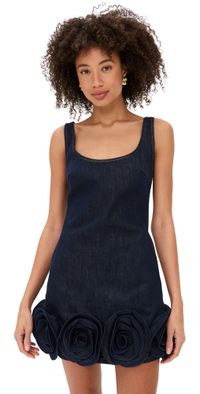 Self Portrait Indigo Denim 3d Flower Mini Dress Blue 4