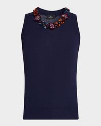 Sequined Neck Silk-Cashmere Tank Top
