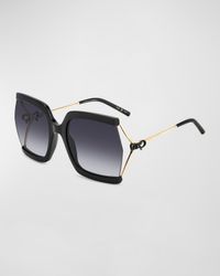 Crystal Bow Mixed-Media Square Sunglasses