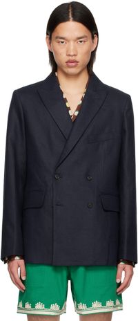 Bode Navy Double-Breasted Blazer