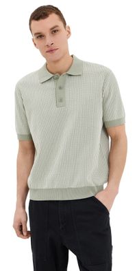 Wax London Ladder Stripe Turin Knit Polo Light Khaki M