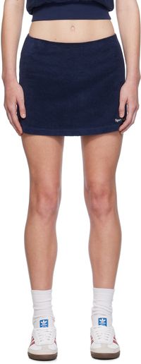 Sporty & Rich Navy Embroidered Serif Logo Miniskirt