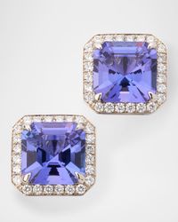 Platinum Emerald-Cut Tanzanite and Diamond Stud Earrings