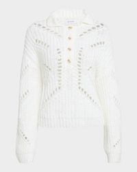 Ribbed Open-Stitch Quarter Button Sweater