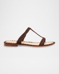Tume Raffia T-Strap Slide Sandals