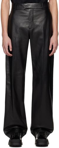 McQueen Pantalon noir en cuir grainé