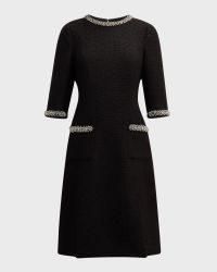 Rhinestone-Trim Boucle Dress