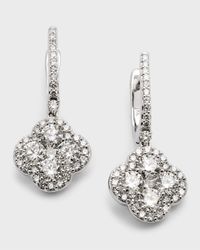 18K White Gold Diamond Flower Hoop Drop Earrings, 2.94tcw, 1.25" / 0.50"W