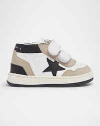 Boy's June Basket Mixed-Leather Grip-Strap Sneakers, Baby/Toddler