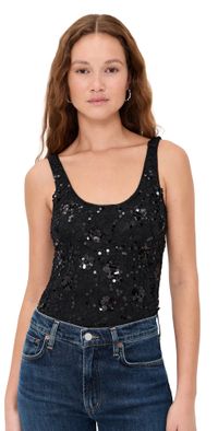Generation Love Dina Sequin Lace Thong Bodysuit Black L