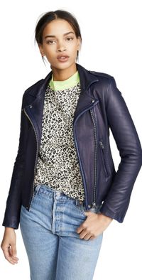 IRO Han Leather Jacket Navy 32