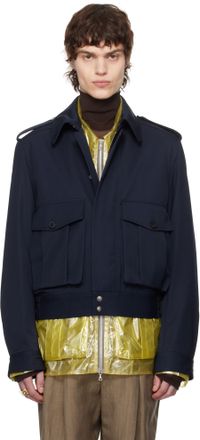 Dries Van Noten Navy Wool Gabardine Jacket