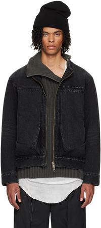 JiyongKim Black Draped Pocket Denim Jacket
