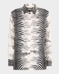 Zebra-Print Button-Down Silk Shirt