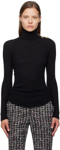 Balmain Black Buttoned Turtleneck