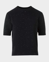 Wool-Cashmere Paillette Knit Short-Sleeve Sweater