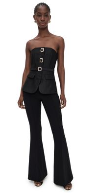 Self Portrait Black Taffeta Bandeau Jumpsuit Black 0