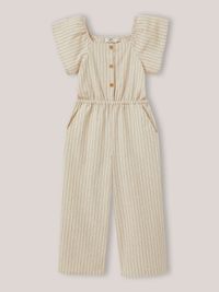 Cyrillus - Combinaison rayée en coton et lin - Taille 12A - Beige