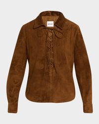 Long-Sleeve Lace-Up Suede Top