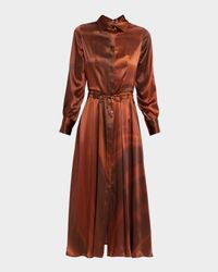 Long-Sleeve Silk Midi Shirtdress