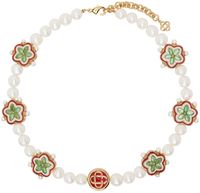 Casablanca Petit collier blanc et doré à breloques à logo
