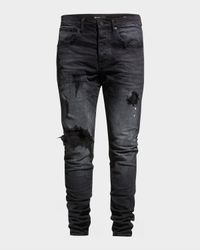 Men's P002 Black Repair Slim Jeans