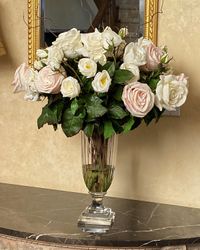 Mix Faux Roses in Glass Vase