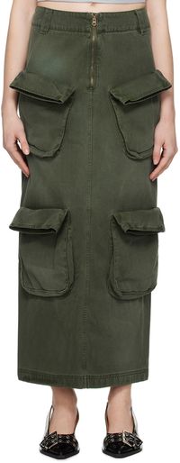 OPEN YY Green Cargo Denim Maxi Skirt