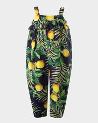 Girl's Lemon-Print Ruffle Jumpsuit, Size 2-14
