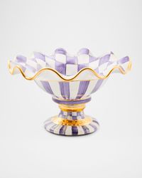 Plum Check Fluted Ceramic Compote