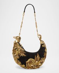 Chain Horse Bead-Embroidered Shoulder Bag in Suede